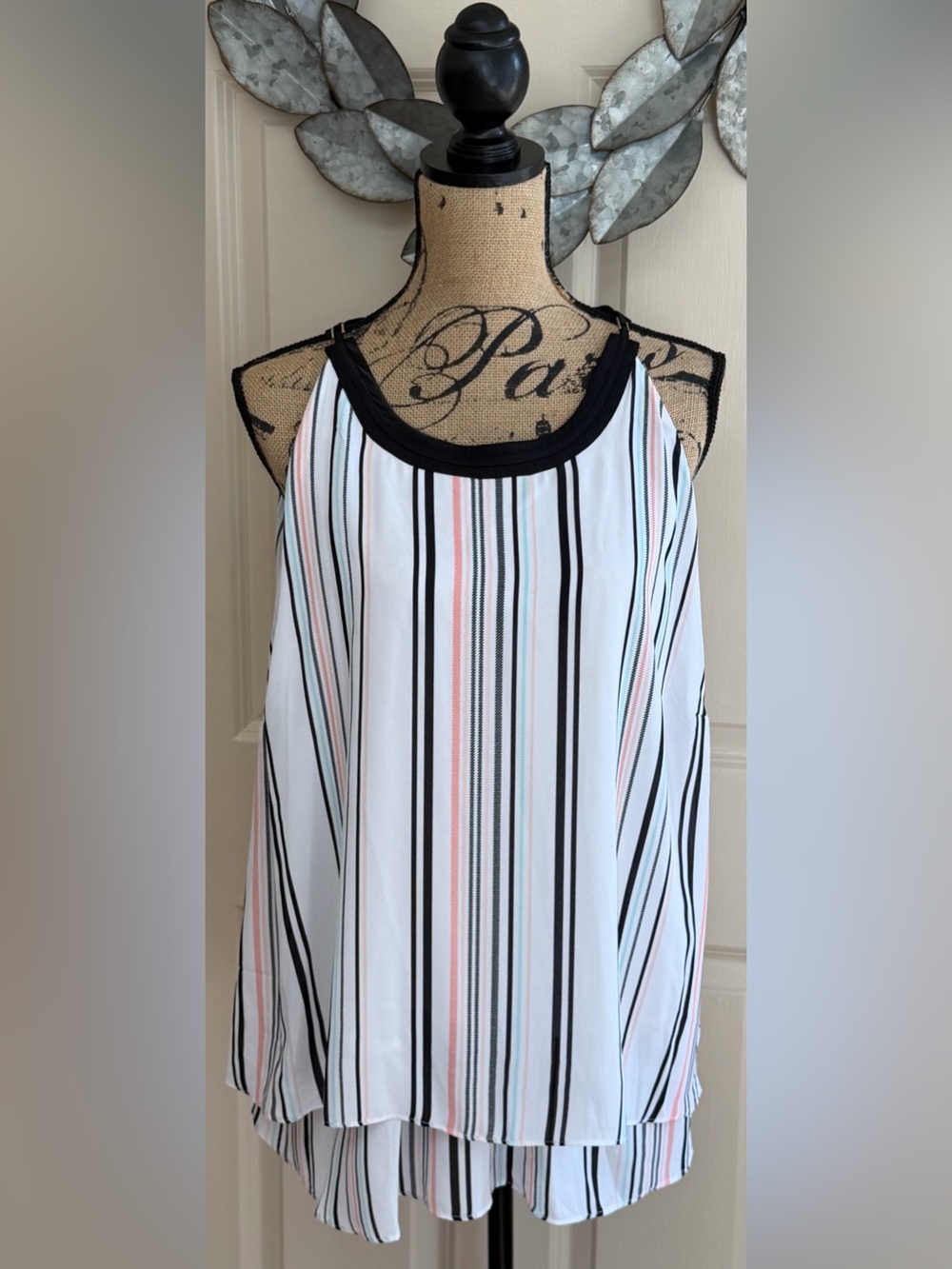 120: Worthington White Multicolor Vertical-Stripe Tank with Black Trim - 2X